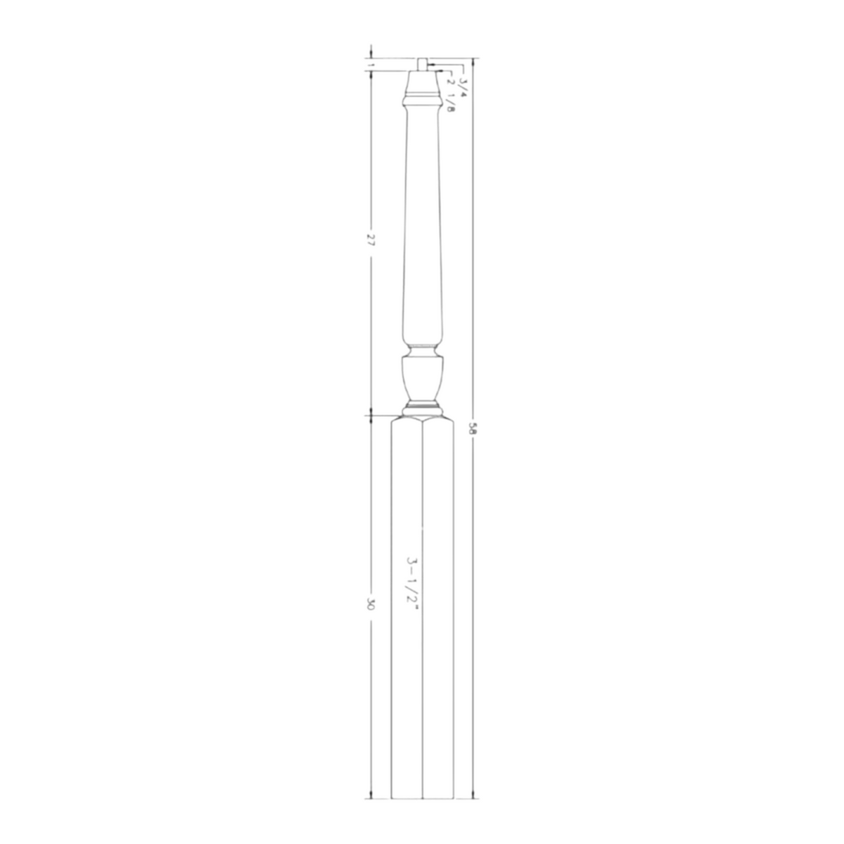 Traditional Starting Newel - 3 1/2" x 58" - RO3015