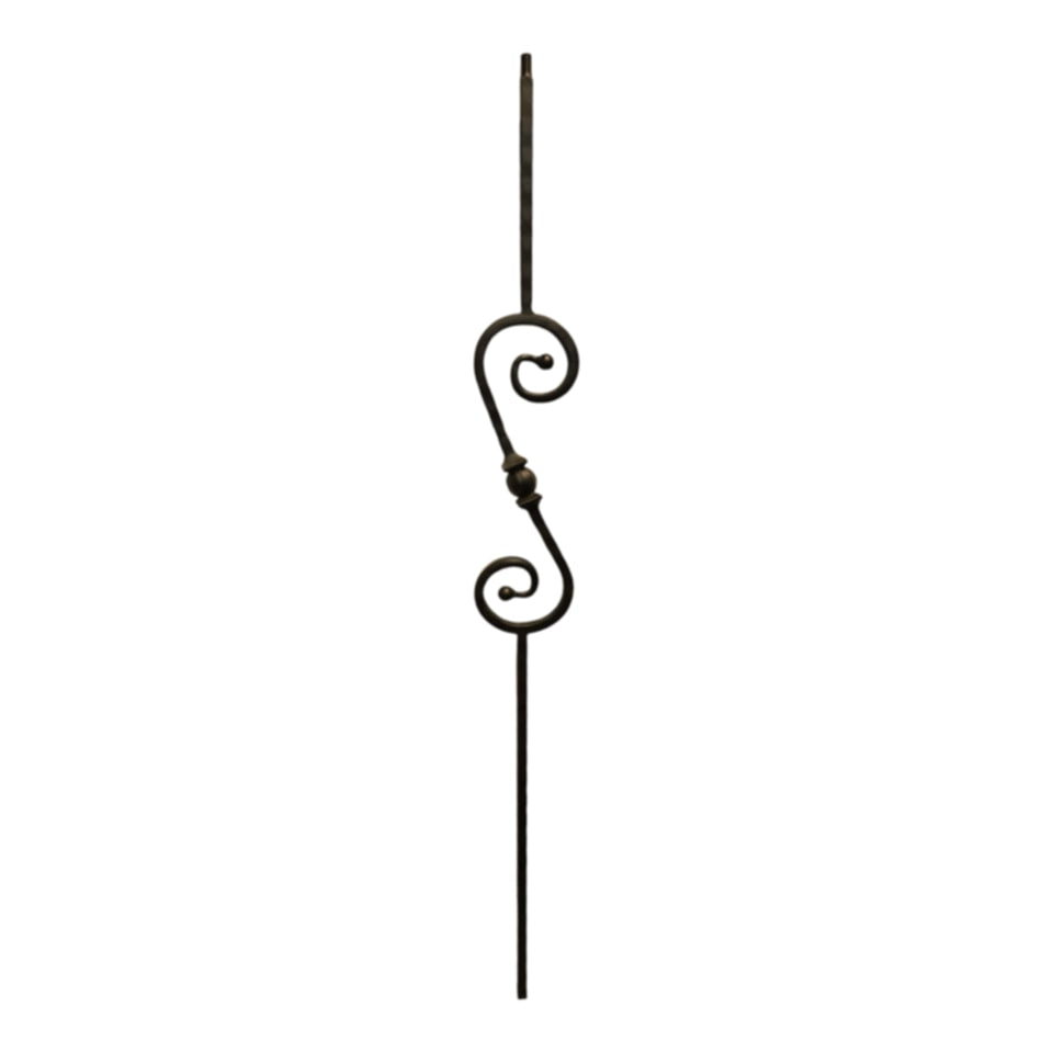 Hammered Edge - Single Sphere Scroll Iron Baluster 9/16&quot; x 44&quot; Regular price